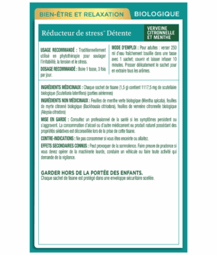 Tisane biologique Réducteur de stress<sup>™</sup> détente Ingredients & Info