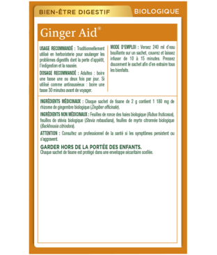 Tisane biologique Ginger Aid® Ingredients & Info