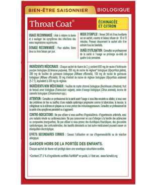 Tisane biologique Throat Coat® à l’échinacée et au citron Ingredients & Info