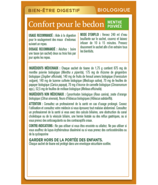 Tisane biologique Confort pour le bedon à la menthe poivrée Ingredients & Info