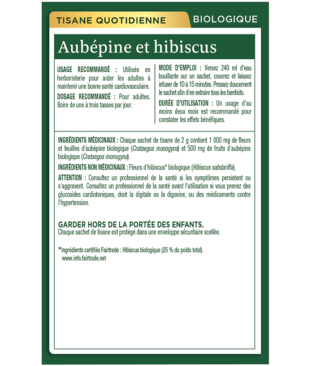 Tisane biologique à l’aubépine et à l’hibiscus Ingredients & Info
